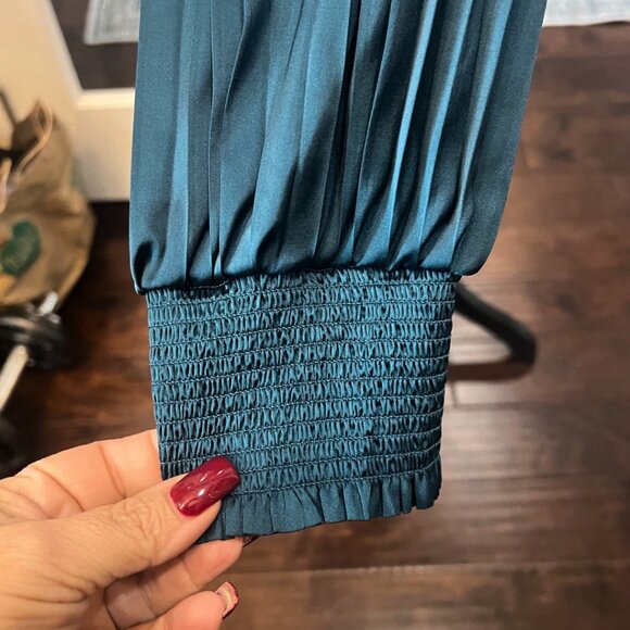 NWT Dear John Deep Teal Pleated Deletta Shirt Tie Front L XL - Picture 6 of 12